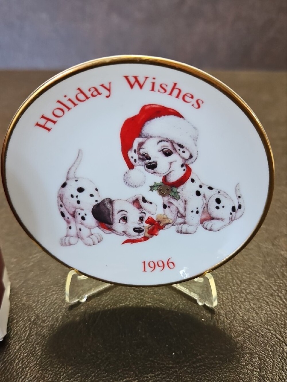 Hallmark Holiday Wishes 1996 Dalmatian Plate - White and Red